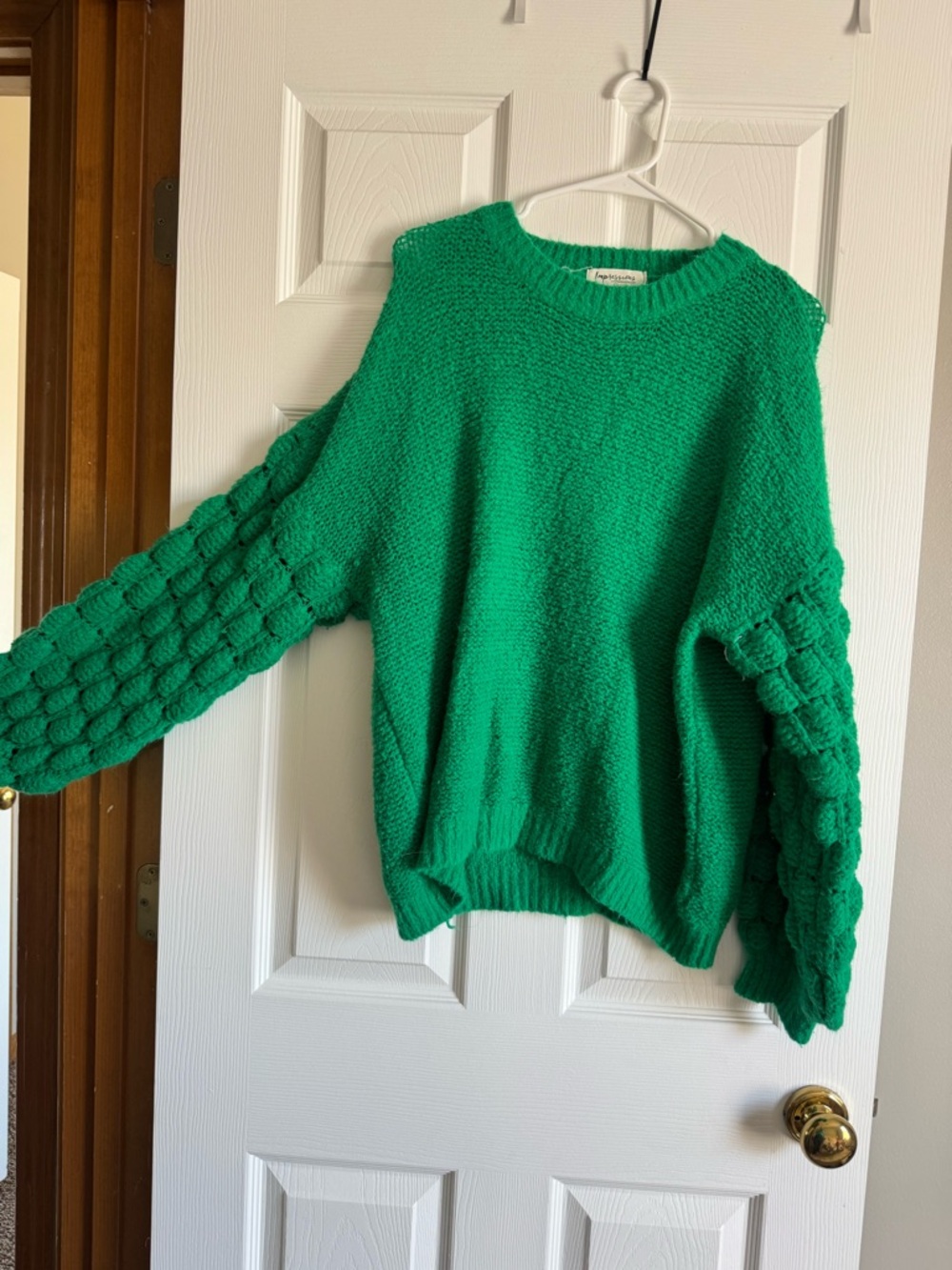Impressions Emerald Green Bubble-Sleeve Crewneck Sweater